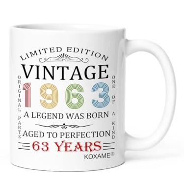 Imagem de KOXAME Presentes de aniversário de 1963 para mulheres, caneca de café vintage 1963 325 ml, ideias de presentes para mulheres de 63 anos, presentes para homem, pai, marido, esposa, avó, mãe, amigos (63