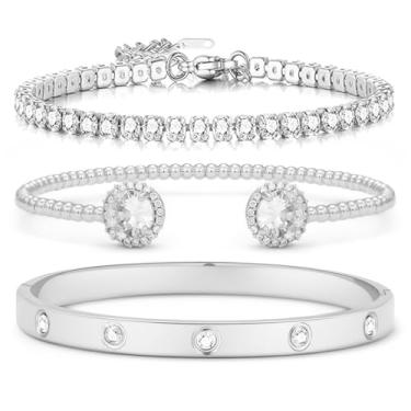 Imagem de Arthur Liu Conjunto de pulseiras femininas de ouro e prata 14K com zircônia cúbica para presente moderno, One Size, Aço inoxidável, cobre, Zircônia cúbica