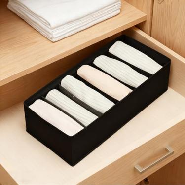 Imagem de Caixa de armazenamento de roupas dobrável de 6 grades com compartimento de polipropileno, organizador conveniente para gaveta de armário, uso embaixo da cama, 1 peça (preto)