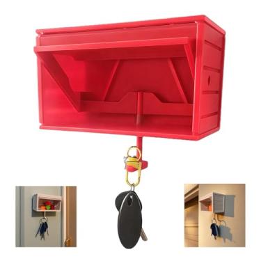 Imagem de Porta-chaves de garagem de carro com porta de abertura, porta-chaves para parede, organizador de chaves, suporte de parede, suporte de parede de fácil instalação para entrada (vermelho)