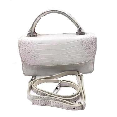 Imagem de Bolsa feminina autêntica de crocodilo com pele de barriga chique e couro de jacaré genuíno, bolsa de ombro cruzada, Marfim, 22cm(Length) x 12cm(Height) x 8cm(Deep)