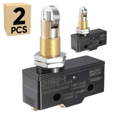 Imagem de Pacote com 2 microinterruptores de limite com êmbolo de rolo 15A 250V 1NO 1NC Interruptor de ação básica montagem em painel terminal de parafuso tipo botão de pressão LXW5 Z-15GQ21-B