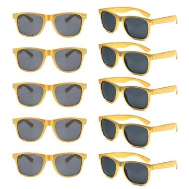 Imagem de Zylothex Pacote com 6/10 óculos de sol para adultos, armação dourada, quadrados, estilo retrô, acessório de rave de festa de verão, Dourado