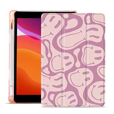 Imagem de MAYCARI Capa Pink Smiley para iPad de 10,2 polegadas 2021/2020/2019 com suporte de lápis, capa protetora de 9ª/8ª/7ª geração com TPU macio, capa de hibernar/despertar automática capa fina