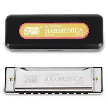 Imagem de Gaita De Boca Diatônica 10 Furos 20 Vozes Harmônica JDR, Prata