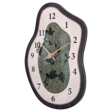 Imagem de SCOAGE Relógio de parede de meados do século retro irregular sem tique-taque moderno operado por bateria relógio de parede analógico neutro grande mostrador marrom verde relógios silenciosos para