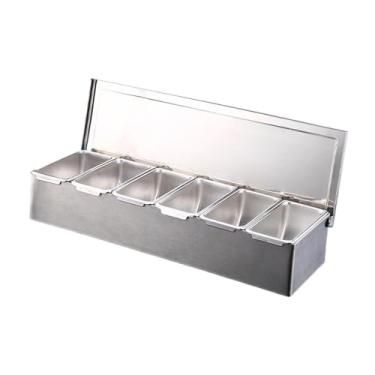 Imagem de IEUDNS Servidor de condimentos de aço inoxidável, potes de tempero, bandeja de condimentos removível, recipientes de armazenamento para casa, comercial, 6 Grades