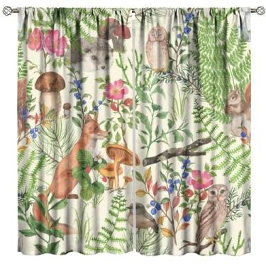 Imagem de Cortinas de plantas vintage, estampa de plantas naturais de animais da floresta verde, decoração de casa, quarto, sala de estar, cozinha, tratamento de janela, conjunto de 2 painéis, total de 107 cm L