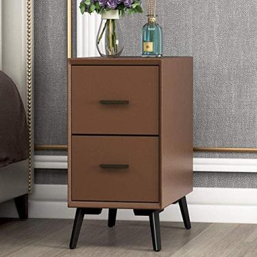 Imagem de Mesa de cabeceira moderna de madeira maciça com 2 gavetas e pernas de madeira - mesa de cabeceira colorida para quarto, mesa lateral de canto para sofá de sala de estar com armário de armazenamento