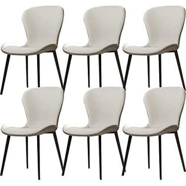 Imagem de Cadeiras de móveis para sala de jantar de cozinha, conjunto de 6 cadeiras laterais de couro à prova d'água com pernas de aço carbono couro fosco sintético cadeiras de sala de estar (cor: bege)