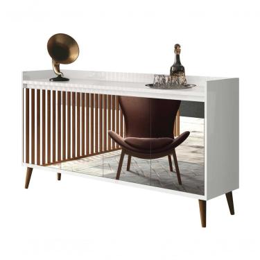 Imagem de Buffet Aparador Retrô Com Espelho Clássico 4 Portas Branco Gloss - Moveisaqui