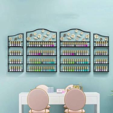 Imagem de Rack de armazenamento de esmalte de parede de 4 camadas, suporte de exibição combinado de armazenamento de esmalte de unha, batom/perfume, para salão de unhas (preto)