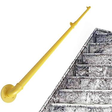 Imagem de Corrimão de escada - kit completo, corrimão de tubo amarelo industrial de escada com suporte de parede, casa contra a parede, grades internas e externas para idosos (tamanho: 3,7 m)