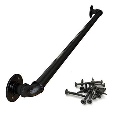 Imagem de Corrimão de escada - kit completo. Tubo de ferro de vento industrial para idosos, para corredor interno e externo sótão, preto (tamanho: 300 cm)