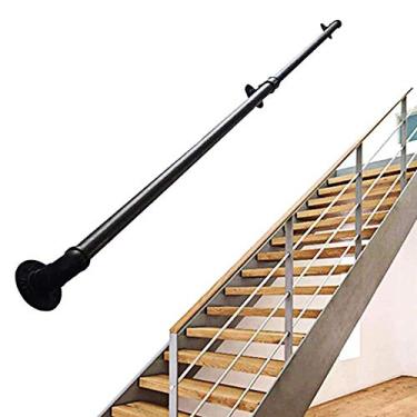 Imagem de SENNIAN Corrimão de escada - Kit completo. Corrimão de montagem na parede, trilhos de tubos de ferro forjado industrial, escadas internas e externas, trilho de mão, para varanda e varanda, preto