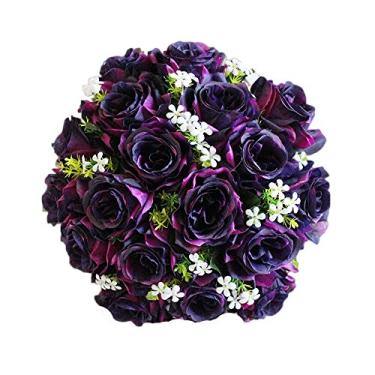 Imagem de Yalych 18 cabeças rosas de seda artificial flores buquê de noiva rosa decoração de casamento decoração de casamento para casa flores artificiais (cor: azul-marinho, tamanho: tamanho único)