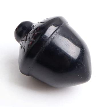 Imagem de URMIBDAI Cheio de textura 1 peça de cristal natural mini avelã esculpida ornamento de bolota pinhas coleção de pedras preciosas presente de decoração de casa (cor: obsidiana, tamanho: 1 x 2 x 2 cm 1