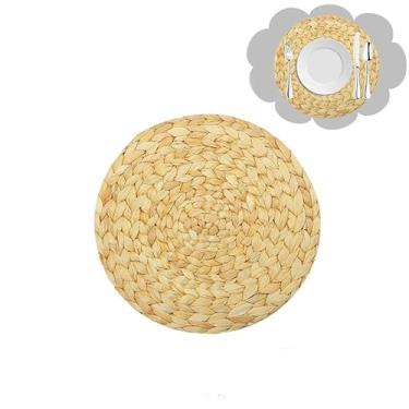 Imagem de HSYHKDSY Jogo americano redondo elíptico de jacinto de água natural de 10-36 cm para mesa de jantar, jogo americano grande feito à mão (natural 30 cm b)