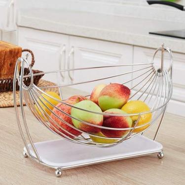 Imagem de Cesta de frutas de aço inoxidável com bandeja de água, rede cromada para frutas, tigela de vegetais, suporte de armazenamento, A