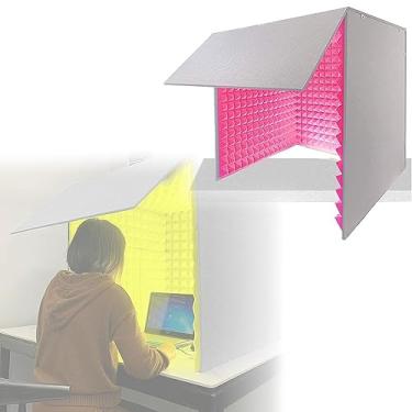 Imagem de Estúdio de gravação portátil, cabine de espuma de microfone, gabinete à prova de som de mesa, adequado para estúdio de gravação, transmissão de canto (vermelho)
