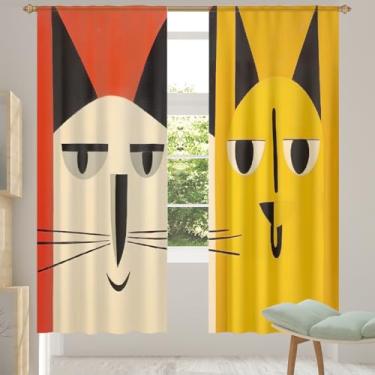 Imagem de 2 conjuntos de painéis de gato engraçado bonito amarelo vermelho cortinas transparentes arejadas com filtro leve painéis de cortina leve cortina cortina porta janela cortina para sala de estar, quarto
