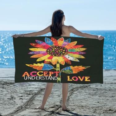 Imagem de hongjinglin Toalha de praia absorvente de secagem rápida girassol flor autismo microfibra leve toalha de piscina toalhas de banho macias sem areia para praia, natação, banheiro, chuveiro, acampamento