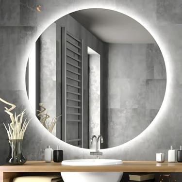 Imagem de Espelho Redondo Lapidado Com LED Para Maquiagem Banheiro Quarto + SUPORTE(LED LUZ FRIO 60 cm)