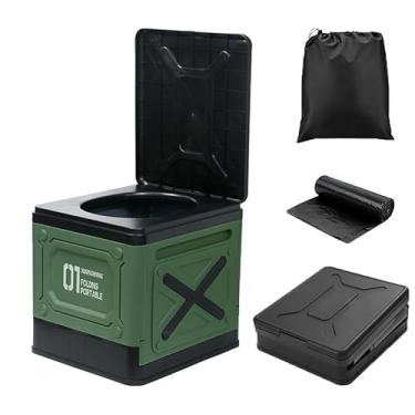 Imagem de Vaso sanitário dobrável portátil, multiuso para acampamento, armazenamento de carro e banquinho, material PP resistente (verde)