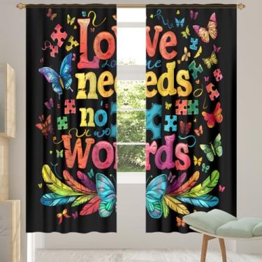 Imagem de 2 conjuntos de painéis de autismo, cor de palavra, cortinas transparentes, arejadas, com filtro leve, painéis de cortina de porta e janela para sala de estar, quarto, jantar, 192 cm de comprimento