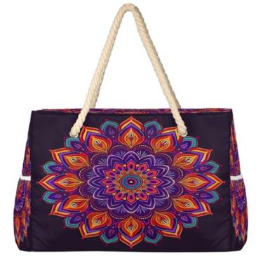 Imagem de hongjinglin Bolsa de praia grande, leve, dobrável, mandala, amarela, étnica, para piscina, bolsa de ombro, Cor 25, Large