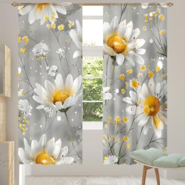 Imagem de 2 conjuntos de painéis, margarida, retrô, flores, cortinas transparentes, arejadas, com filtro leve, painéis de cortina de porta e janela para sala de estar, quarto, jantar, 203 cm de comprimento