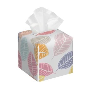 Imagem de Capa quadrada de couro para caixa de lenços de papel, à prova d'água, folhas fofas, coloridas, organizador de papel facial com cinto inferior, estojo de lenços para mesa, banheiro, escritório, mesa