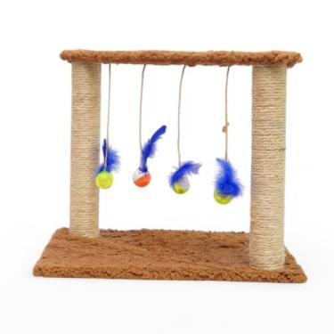 Imagem de Arranhador para Gatos Interativo – Poste de Sisal + Brinquedos Suspensos (Marrom)