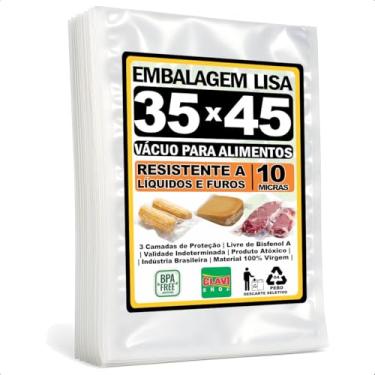 Imagem de Saco a Vácuo Liso Sem Ranhuras [35x45 cm] [10 Micras] [500 Unidades] - Para Seladora de Câmara e Bico - Embalagem Profissional Resistente Reforçada Alimentício BPA Free