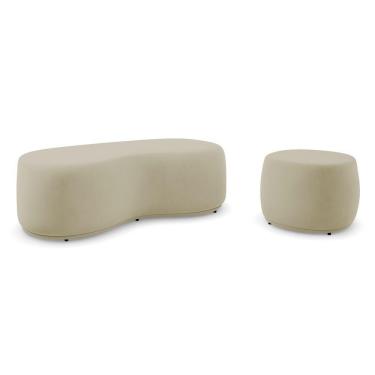 Imagem de Conjunto 02 Puffs Decorativos Living Aisha Orgânico Veludo Bege - Desk Design