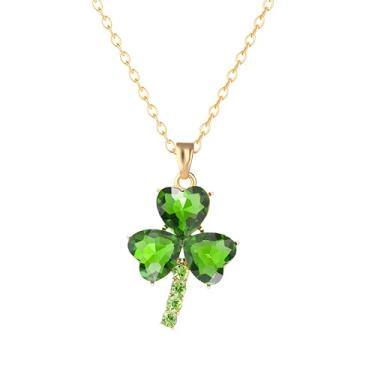 Imagem de Dreuyet Colar de Dia de São Patrício com strass, cristal, trevo irlandês, trevo, verde, para mulheres, pingente brilhante, pingente da sorte, colares de três folhas, joias irlandesas para presente