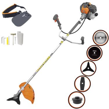 Imagem de Roçadeira Aparador de Grama Tekna RL520P À Gasolina 2HP 52cc Com Lâmina Facão + Lâmina 3 Pontas + Disco 40 Dentes e 80 Dentes + Carretel Nylon