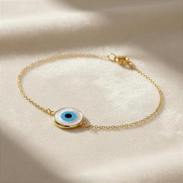 Imagem de Pulseira de Ouro 18k com Olho Grego de 15mm Central - no-brand