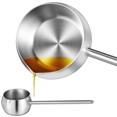 Imagem de Veemoon Concha de aço inoxidável com bico de despejar, concha de sopa de 25,5 cm com cabo longo, colher de servir, ferramenta de cozinha para refogar molhos, sopas, óleo quente - 280 ml