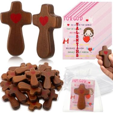 Imagem de Bucherry Pacote com 24 John 3: 16 Cartões de Dia dos Namorados com Cruz de Madeira Coração Patton Cruz Religiosa Troca Presentes em Massa, Prêmio Christian Valentine Classroom Prize Award Sunday