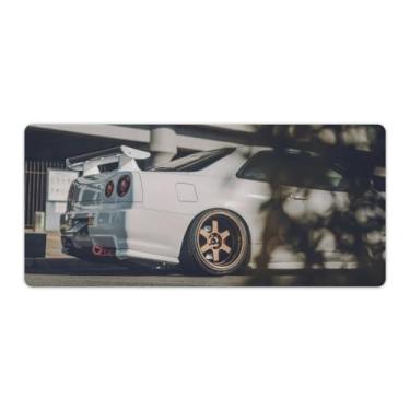 Imagem de Tapete de mouse para jogos JDM para carro grande branco R32 arte antiderrapante tapete de mesa tapete de mesa tapete de mouse suprimentos à prova d'água borracha mesa escrita pad para escritório casa