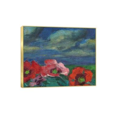 Imagem de BMZFYBS Pintura de arte de parede de flores - imagem de decoração vintage - flores ao vento - impressões em tela moldura dourada para sala de estar 30 x 35 cm 12 x 13 pol