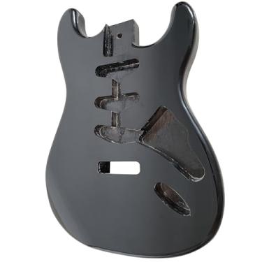 Imagem de Peças de reposição de barril de guitarra de amieiro de madeira de amieiro inacabado feito à mão, peças de reposição de barril de guitarra para guitarras estilo ST, preto brilhante.