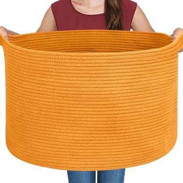 Imagem de MEGASKET Cesta laranja extragrande, 56 x 56 x 35 cm, caixas de corda de algodão para cobertores, cesta de toalha de vime para berçário, caixa de armazenamento de brinquedos para cães infantis