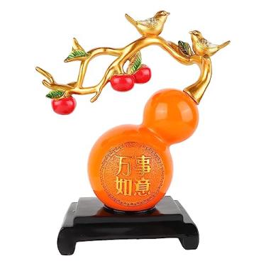 Imagem de Mbeysaq Estátua de cabaça de resina cabaça de Feng Shui chinesa cabaça de mesa de fundo plano pintada à mão Esta estátua de cabaça é uma tradicional de boa fortuna e prosperidade na China (laranja)