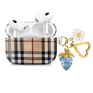 Imagem de Compatível com AirPod Pro 2ª/1ª geração, 2023/2022/2019, a capa de fone de ouvido sem fio totalmente protegida à prova de choque vem com um lindo e lindo pingente de chaveiro de morango (azul)