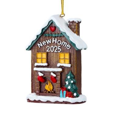 Imagem de Ornamento de casa novo 2025 - presentes de aquecimento de casa nova casa - presentes de inauguração de casa novos proprietários mulheres casal - resina 3D nova primeira casa enfeites de Natal