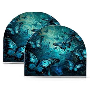 Imagem de Wassud Porta-guardanapos de acrílico borboleta azul, dispensador de guardanapos de papel moderno em forma de U para mesa, cozinha, sala de jantar, bancada 2 peças (comporta 50-60 guardanapos)