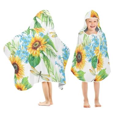 Imagem de Burbuja Toalha de banho com capuz girassóis para crianças, toalha de praia de pelúcia macia absorvente para meninas e meninos 3-10 anos, 61 x 127 cm