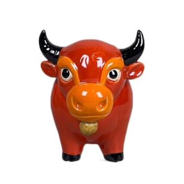 Imagem de Cofrinho de cerâmica de boi do zodíaco chinês feito à mão, ornamento de mesa de sala de estar de estilo tradicional com motivos culturais